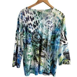 Jess & Jane Sequined 3/4 Sleeve Top Women’sSize Large Bohemian Colorful Beachy